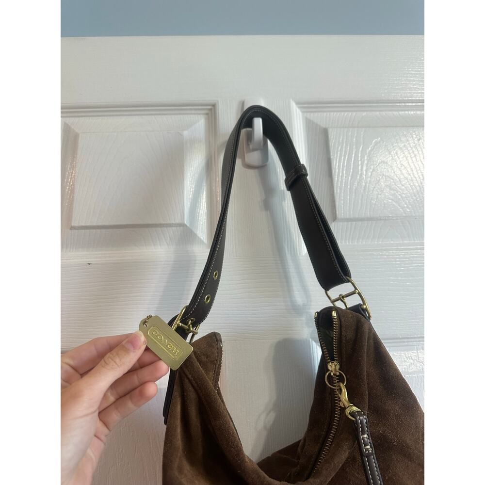 Vintage Coach Suede Hobo Bag Dark Brown Gold Legacy Leather Purse-Some Use - Picture 12 of 16